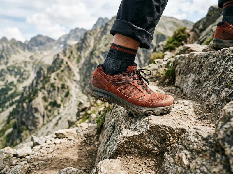 Person wearing AERIS Ridge Terracotta Rust Hiking Boot