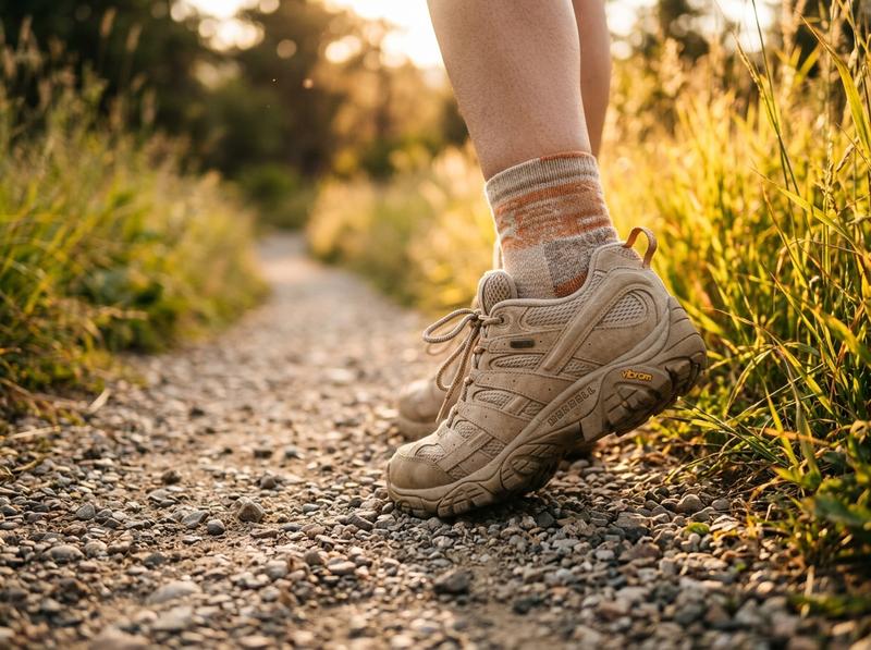 Person wearing AERIS Summit Sand Oat Hiking Shoe
