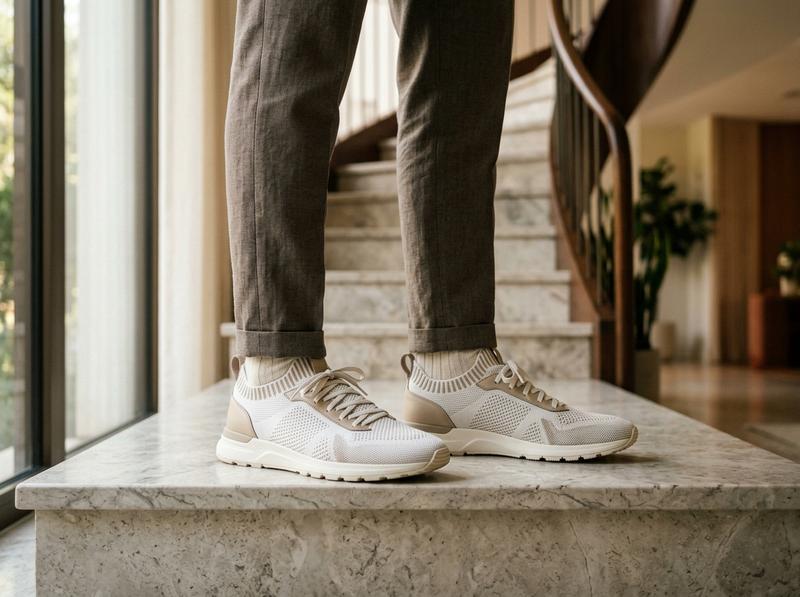 Person wearing AERIS Dune Oat/Almond Sneaker