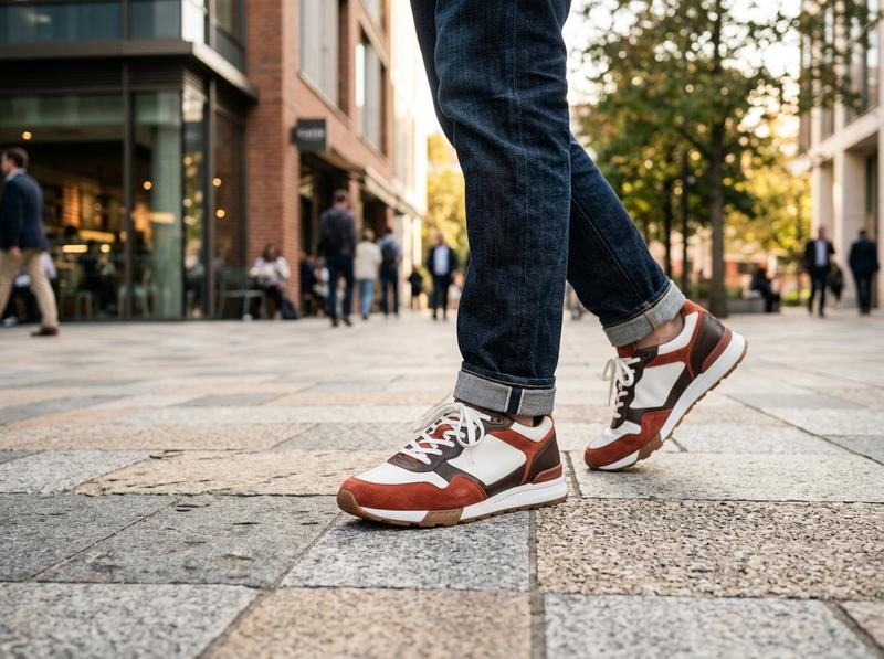 Person wearing AERIS Terra Oat/Terracotta Sneaker